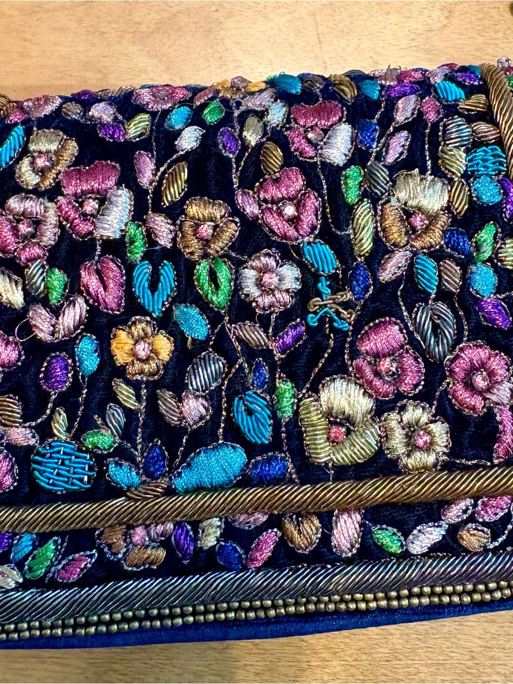 Zara Embroidered Velvet Crossbody Bag - Black with Multicolor Floral Accents